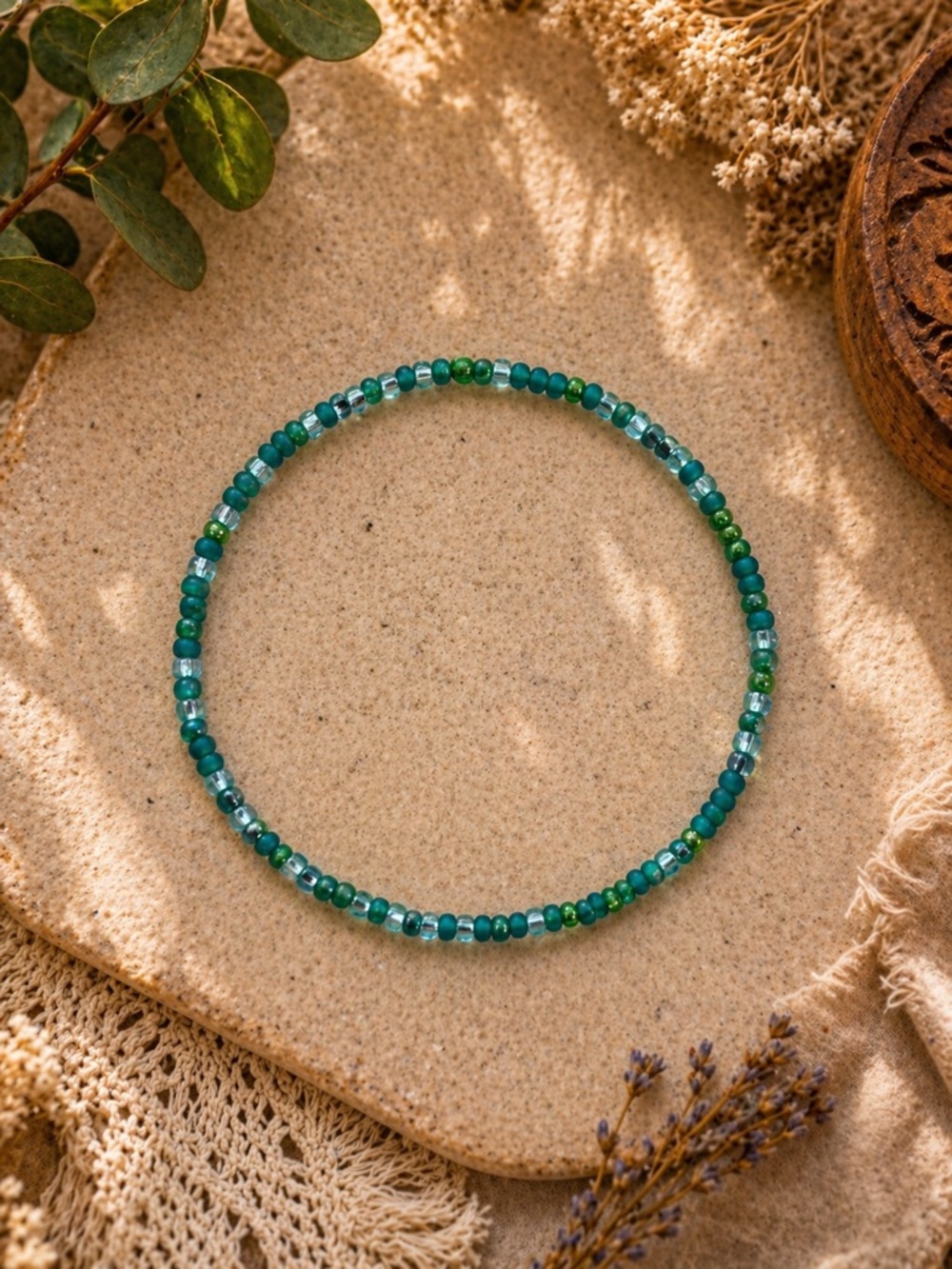 Earthy Hippie Beaded Choker & Anklet Set | Green Boho Jewelry Duo 11” - Picture 4 of 6
